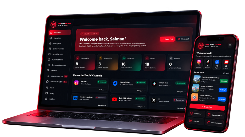 Social Media OS Dashboard and Mobile Workspace
