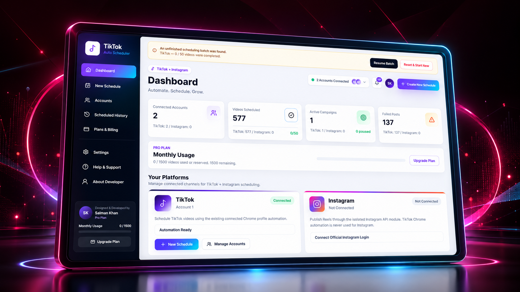 TikTok Auto Scheduler interface