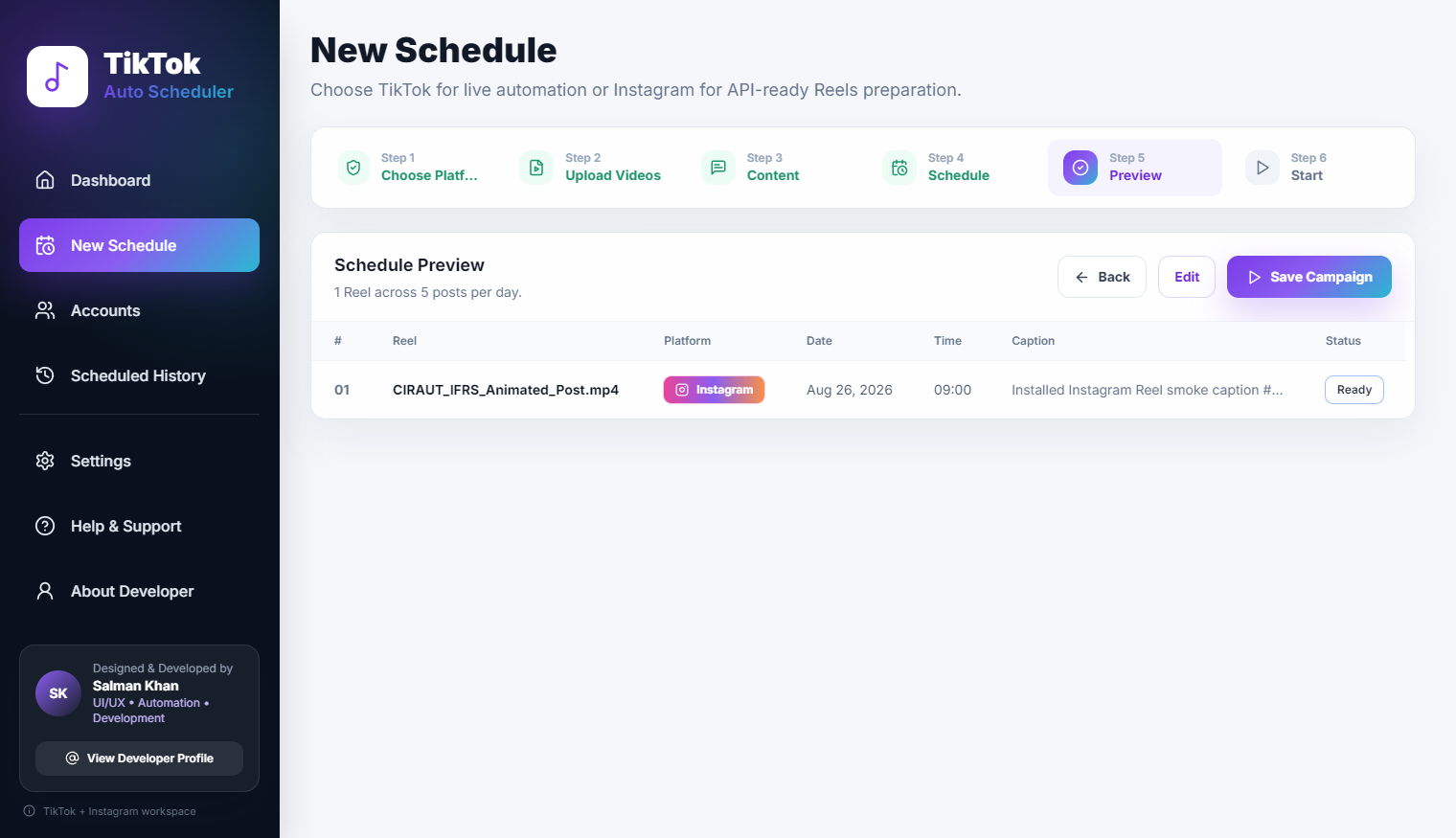 TikTok Warm Up Manager interface