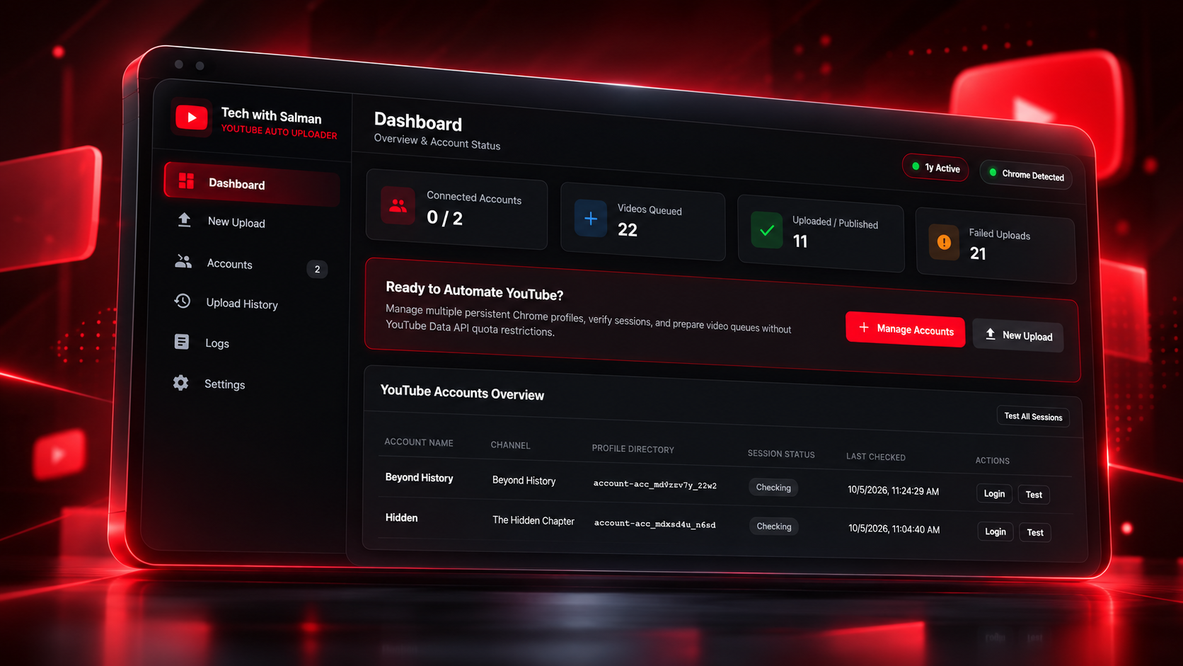 YouTube Auto Uploader interface
